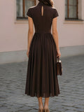 Fit-and-Flare Midi Dress Mock Neck Short Sleeve 2