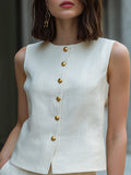 Linen Vest and Shorts Set Sleeveless Button-Up Tailored 3