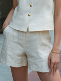 Linen Vest and Shorts Set Sleeveless Button-Up Tailored 4