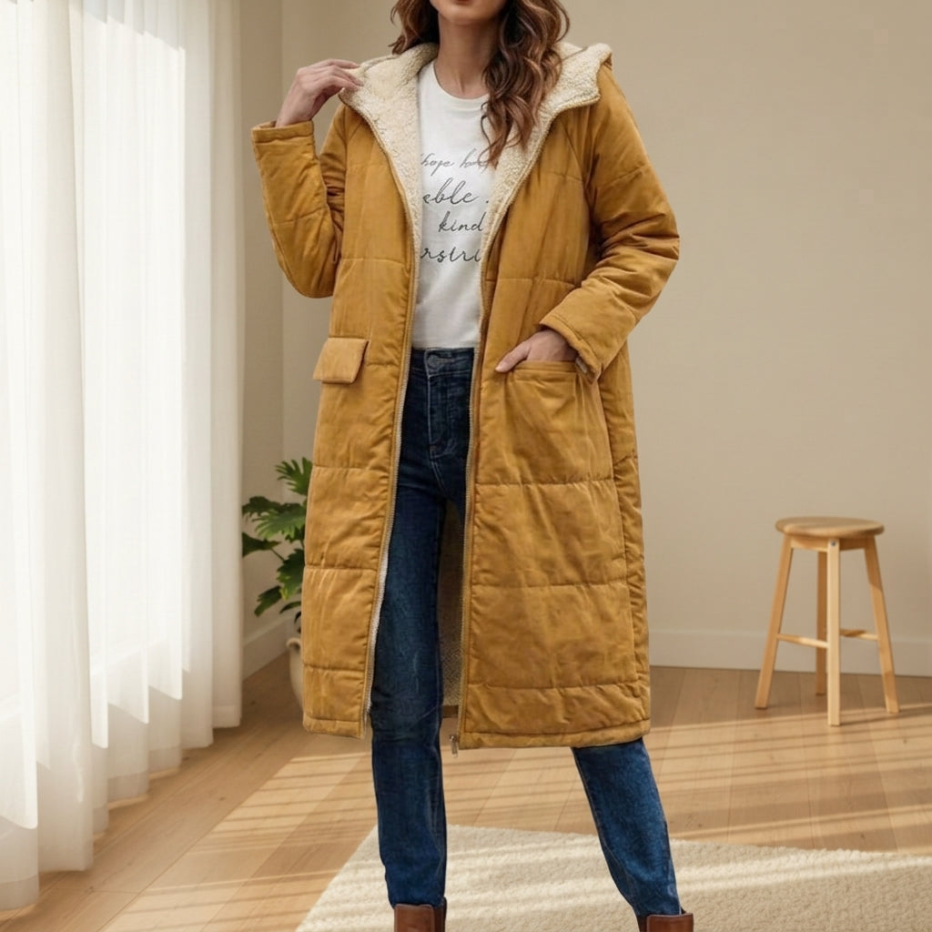 Women's Long Puffer Coat, Sherpa Lined Hooded
