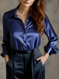 Satin Blouse Long Sleeve Elegant Fitted Formal 2