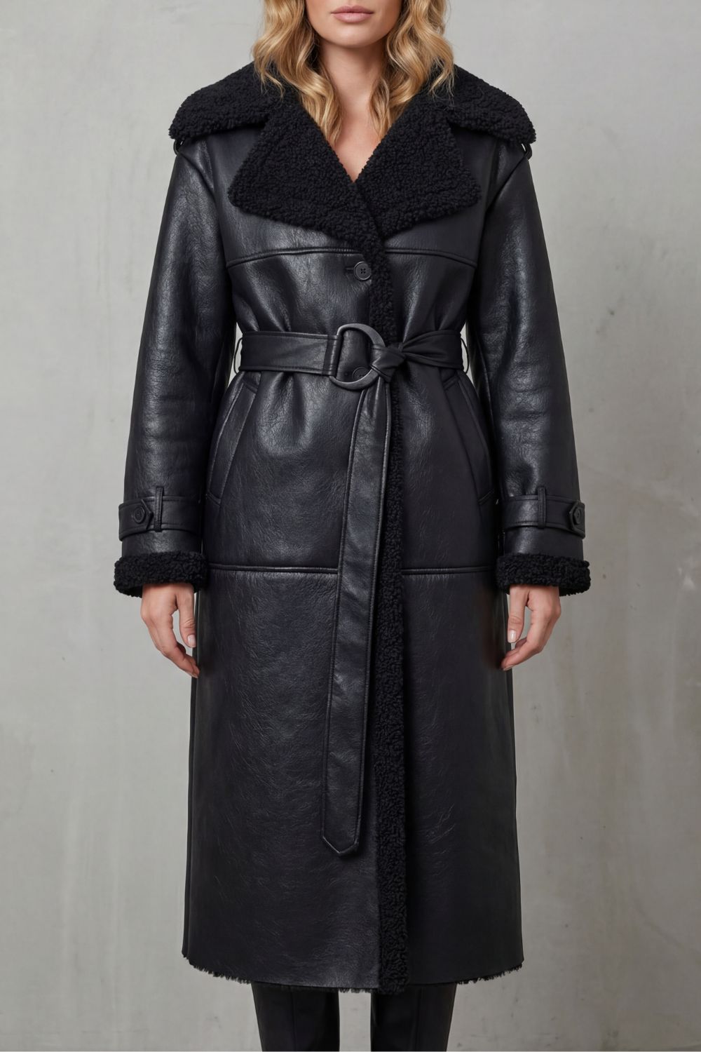 Nell | Oversized Shearling Coat with Belt for Women