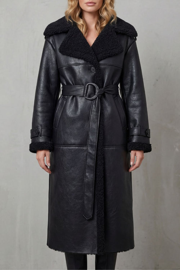 Nell | Oversized Shearling Coat with Belt for Women