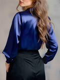 Satin Blouse Long Sleeve Elegant Fitted Formal 3