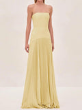 Women's Strapless Pleated Maxi Dress Wedding Guest 5