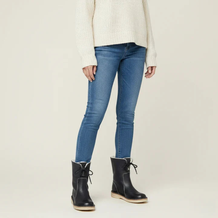 Women's Lace Up Winter Ankle Boots, Fur Lined Fold Cuff