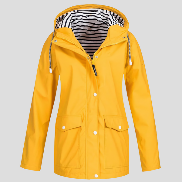 Striped-Lined Waterproof Hooded Raincoat for Women