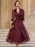 Elegant Wrap Midi Dress With Sheer Sleeves 3
