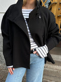 Oversized Wool Jacket for Women, Funnel Neck Cropped 2