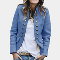 Women's Double-Breasted Military Jacket with Button Detail 1