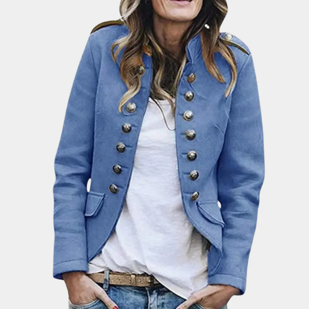 Women's Double-Breasted Military Jacket with Button Detail