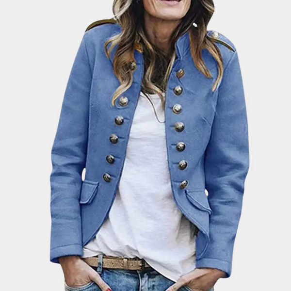 Women's Double-Breasted Military Jacket with Button Detail