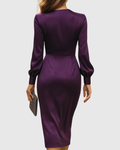 Satin Wrap Midi Dress Deep Plum Fitted 4