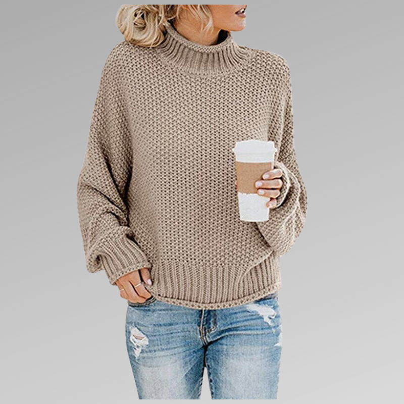 Women's Chunky Knit Jumper, Roll Neck Textured Stitch