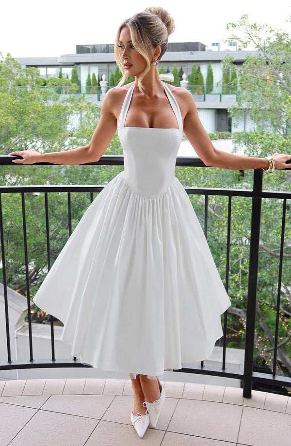 Women's Halter Midi Dress Wedding Guest Formal