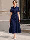 Maxi Dress Short Sleeve Button-Front Classic Fit 2