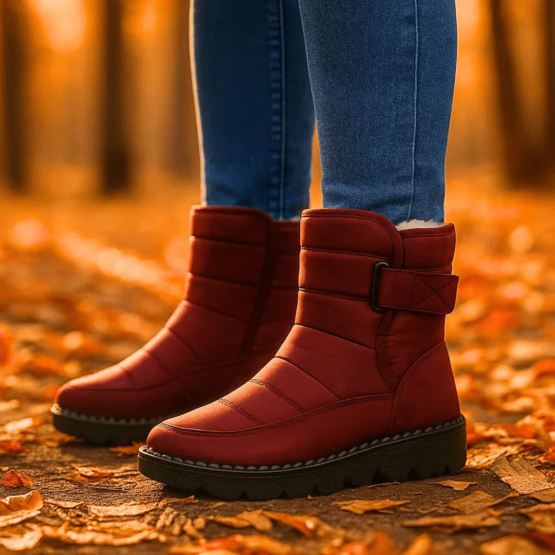 Quilted Winter Boots for Women, Buckle Strap