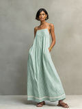 Striped Spaghetti Strap Maxi Dress with Red Trim Detail 5