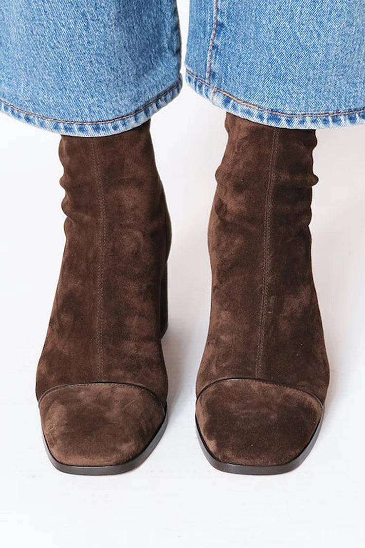 Women's Sock Boots, Block Heel Stretch Ankle Boots