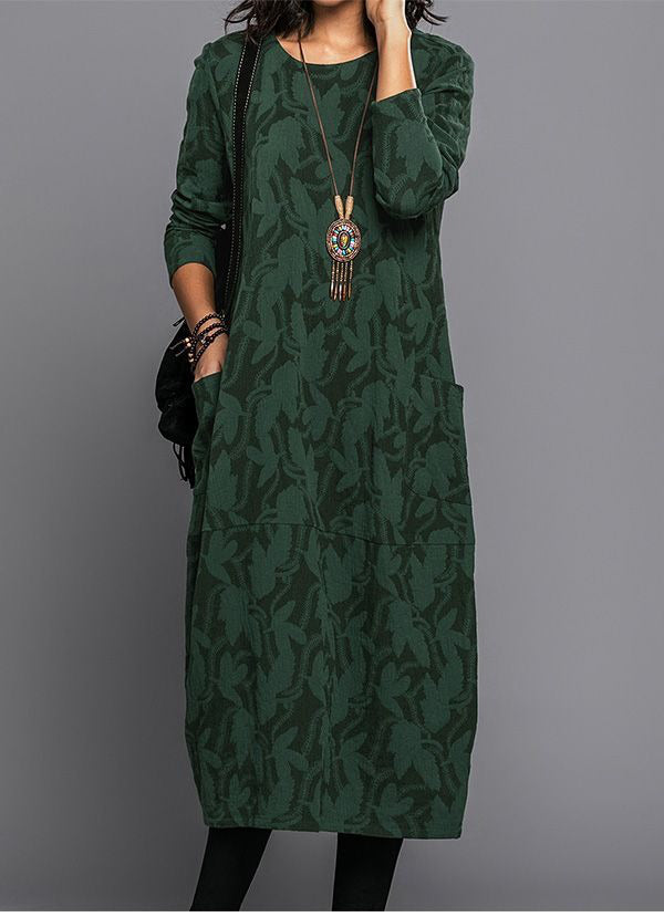 Long Sleeve Midi Dress with Side Pockets