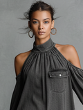 Women's Washed Denim Off-Shoulder Mini Dress Minimalist 3