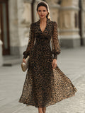 Wrap Midi Dress Leopard Print Long Sleeve Fitted 5