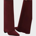 Women's Beige Suede Knee High Boots, Fold-Over Shaft Heel 14
