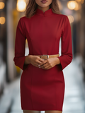 White Mandarin Collar Belted Midi Dress 6