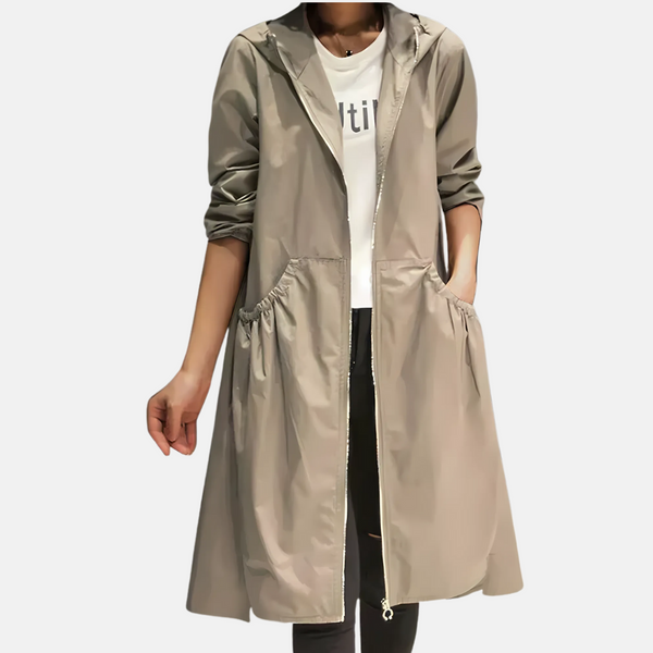 Knee-Length Waterproof Hooded Coat for Women