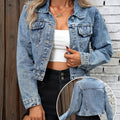 Blue Jean Jacket for Women, Cropped Button Front 6
