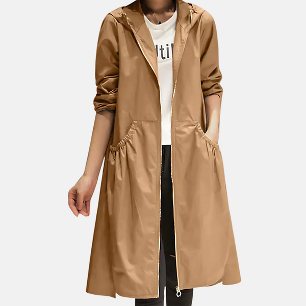Knee-Length Waterproof Hooded Coat for Women
