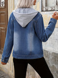 Hooded Blue Jean Jacket for Women, Button Front 6