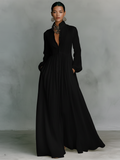 Cotton Linen Patchwork Single-Breasted Stand Collar Long Sleeve Maxi Dress 4