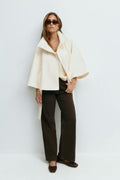 Wool Cape Jacket for Women, Funnel Neck Belted 4