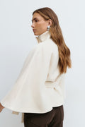 Wool Cape Jacket for Women, Funnel Neck Belted 3