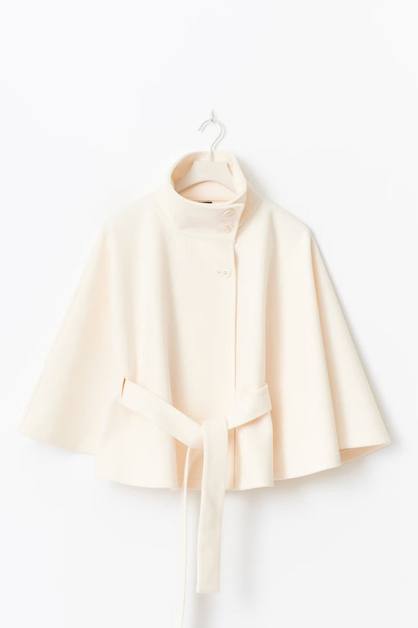 Belted Funnel Neck Wool Cape Jacket for Women