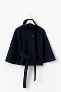 Wool Cape Jacket for Women, Funnel Neck Belted 6