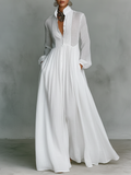 Cotton Linen Patchwork Single-Breasted Stand Collar Long Sleeve Maxi Dress 1