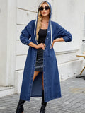 Women's Long Hooded Jacket with Button Front Closure 4