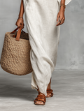 Women's Linen Blend Off-Shoulder Maxi Dress Batwing Sleeve Straight Cut 6