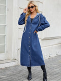 Women's Long Hooded Jacket with Button Front Closure 5