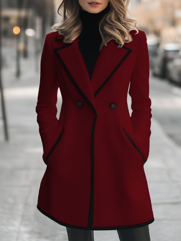 Double-Breasted White Coat with Black Contrast Trim