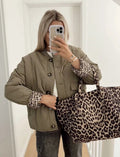 Women's Quilted Jacket with Leopard Print Lining 1