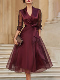 Elegant Wrap Midi Dress With Sheer Sleeves 1