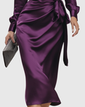 Satin Wrap Midi Dress Deep Plum Fitted 3