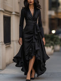 Satin Maxi Dress Midnight Blue Draped Ruffle Detail 5