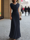 Cowl-Neck Ruched Draped Maxi Dress 6