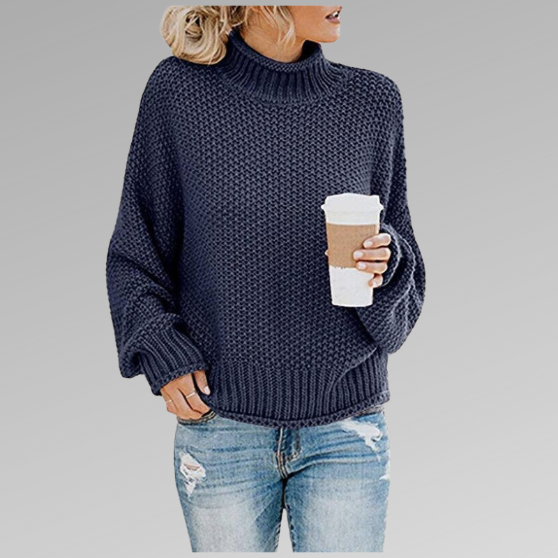 Women's Chunky Knit Jumper, Roll Neck Textured Stitch