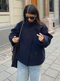 Oversized Wool Jacket for Women, Funnel Neck Cropped 3