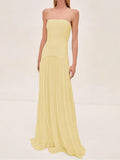 Women's Strapless Pleated Maxi Dress Wedding Guest 4